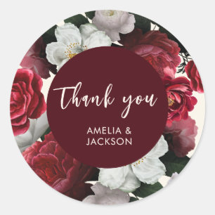 Romantic Burgundy red copper Wedding  Classic Round Sticker
