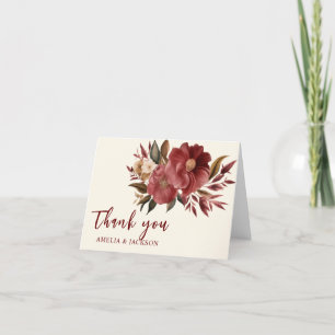 Romantic Burgundy red copper Wedding Thank You Card