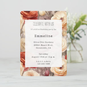 Romantic Burgundy Red Cream Floral Birthday Invitation