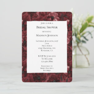 Romantic Burgundy Red Floral Bridal Shower Invitation