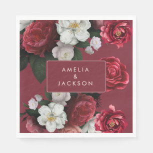 Romantic Burgundy red floral fall Wedding Napkin