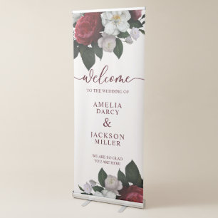 Romantic Burgundy red flower Wedding Decor welcome Retractable Banner