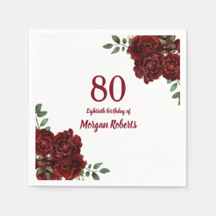 Romantic Burgundy Red Rose 80th Birthday Party Napkin