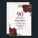 Romantic Burgundy Red Rose 90th Birthday Invite<br><div class="desc">Romantic Burgundy Red Rose 90th Birthday Invite

See matching collection in store</div>
