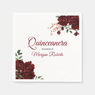 Romantic Burgundy Red Rose Floral Quinceanera Napkin