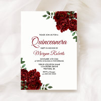 Romantic Burgundy Red Rose Quinceanera Invite