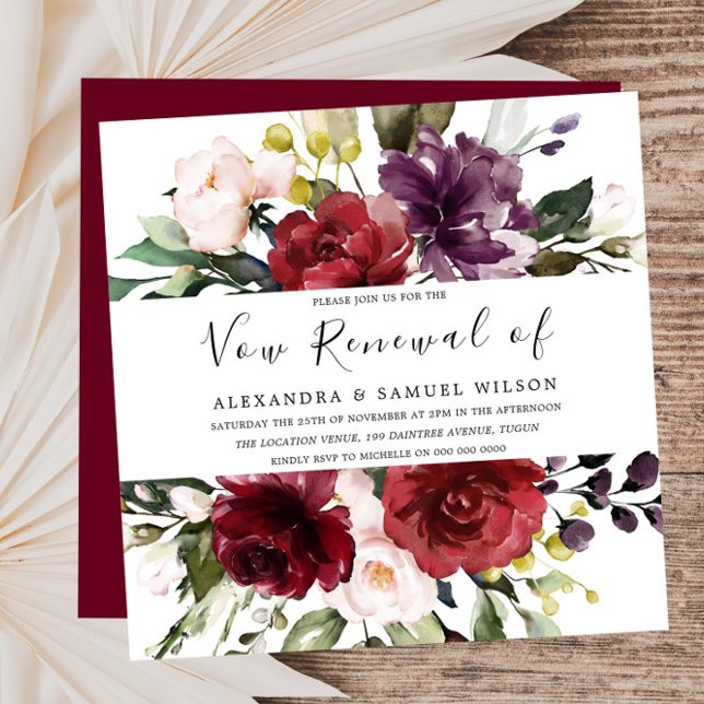 Romantic Burgundy Red Rose Vow Renewal Invitation (Creator Uploaded)