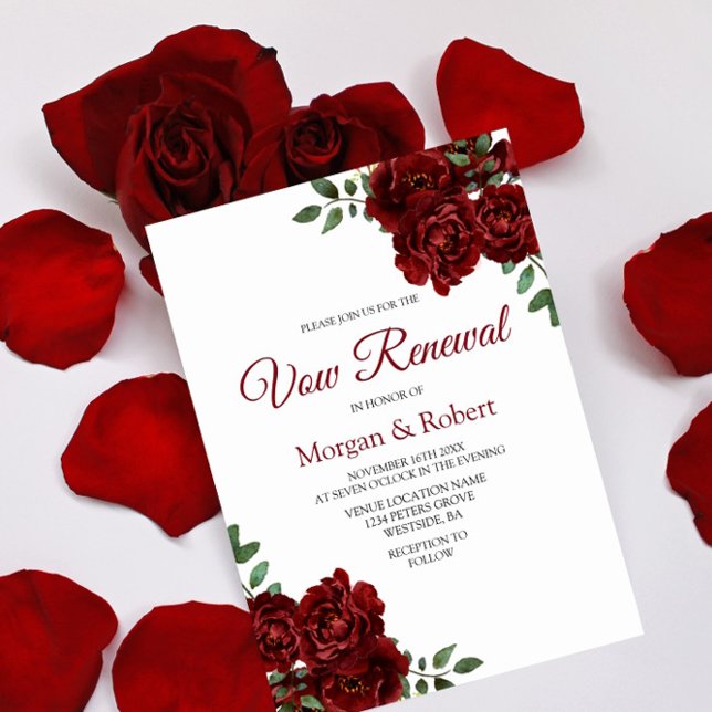 Romantic Burgundy Red Rose Vow Renewal Invite (Creator Uploaded)