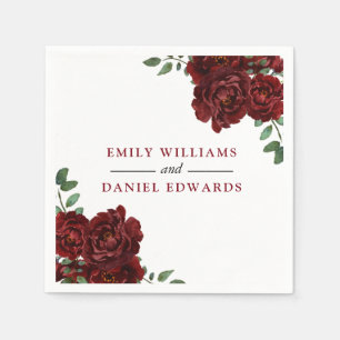 Romantic Burgundy Red Rose Wedding Engagement Napkin