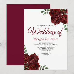 Romantic Burgundy Red Rose Wedding Invitation