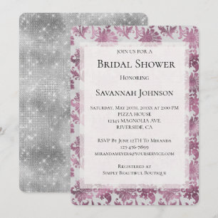 Romantic Burgundy Red Silver Floral Bridal Shower Invitation