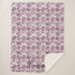 Romantic Burgundy Red Silver Floral  Sherpa Blanket