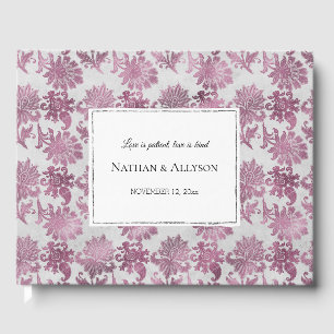 Romantic Burgundy Red Silver Floral Wedding Guest Book