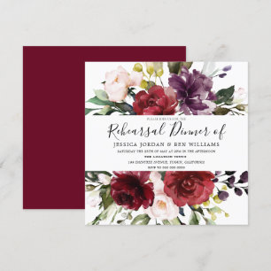 Romantic Burgundy Red Watercolor Rehearsal Dinner Invitation