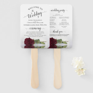 Romantic Burgundy Rose Elegant Wedding Program Hand Fan