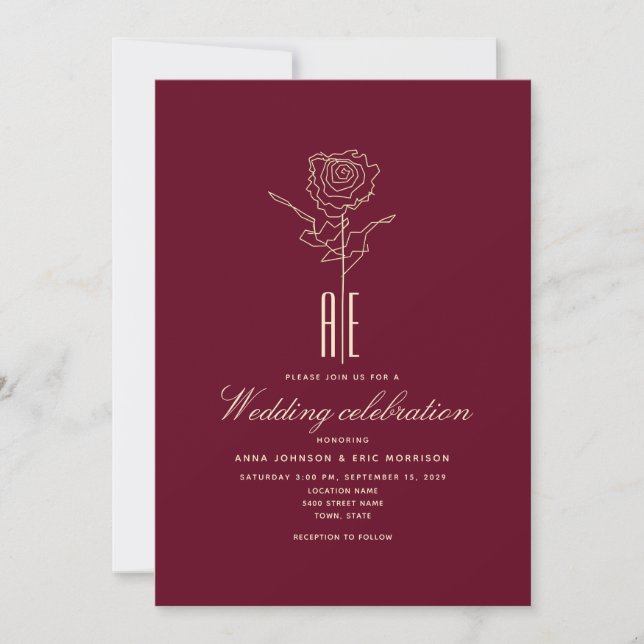 Romantic Burgundy Rose Wedding Invitation (Front)