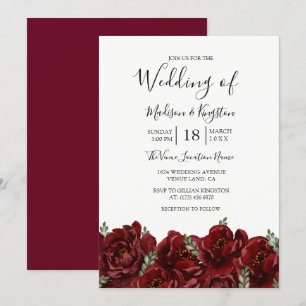Romantic Burgundy Rose Wedding Invitation