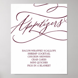Romantic Burgundy Text Wedding Appetizers Poster