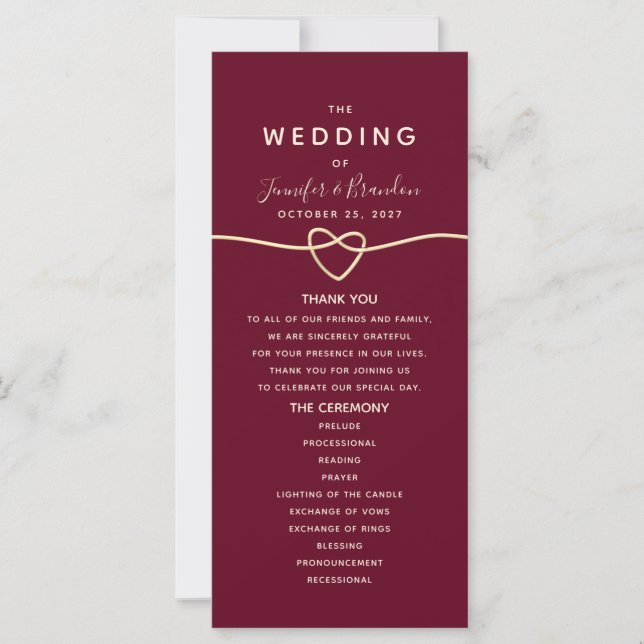 Romantic Burgundy Wedding Program (Front)