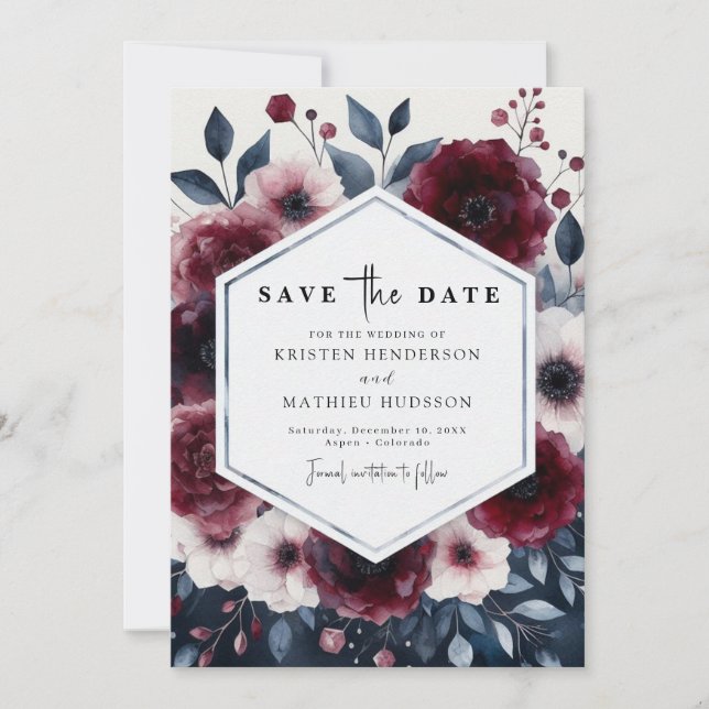 Romantic Burgundy Wedding Save The Date (Front)