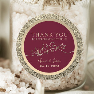 Romantic Burgundy Wedding Thank You Classic Round Sticker