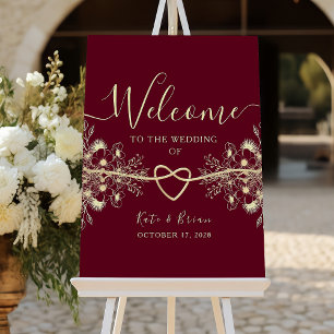 Romantic Burgundy Wedding Welcome Poster
