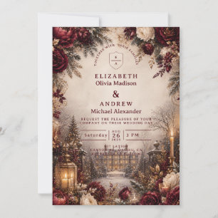 Romantic Burgundy Winter Wedding Invitation