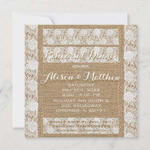 Romantic Burlap & Lace Rehearsal Dinner Invitation
