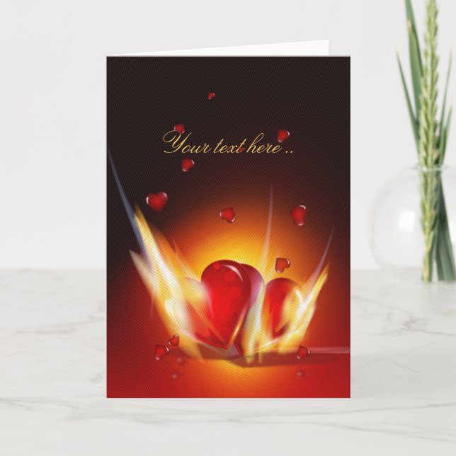 Romantic Burning Love Hearts Greeting Card (Front)