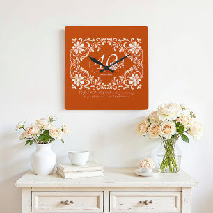 Romantic Burnt Orange Decade 40 Anniversary Floral Square Wall Clock
