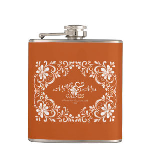 Romantic Burnt Orange Mr & Mrs Wedding Flask