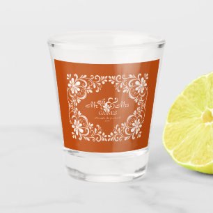 Romantic Burnt Orange Mr & Mrs Wedding Shot Glass