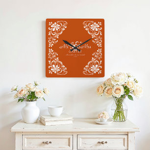 Romantic Burnt Orange Mr & Mrs Wedding Wall Clock