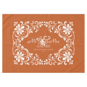 Romantic Burnt Orange Shabby Chic Mr Mrs Wedding Tablecloth
