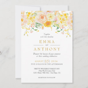 Romantic Butter Yellow Floral QR Code Wedding Invitation