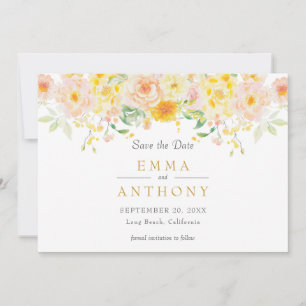 Romantic Butter Yellow Floral Watercolor Wedding Save The Date