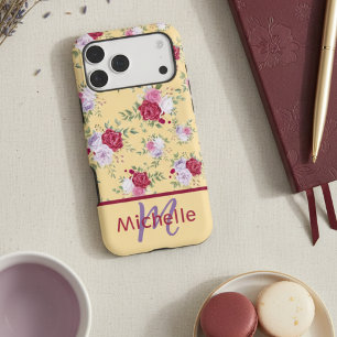 Romantic Buttercream & Burgundy Floral Custom Name