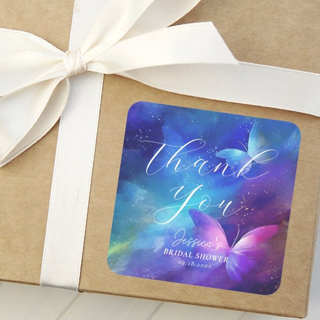 Romantic Butterflies Bridal Shower Thank You Square Sticker (Creator Uploaded)