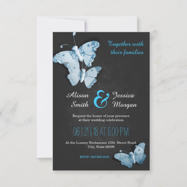 Romantic Butterflies wedding invitation (Front)