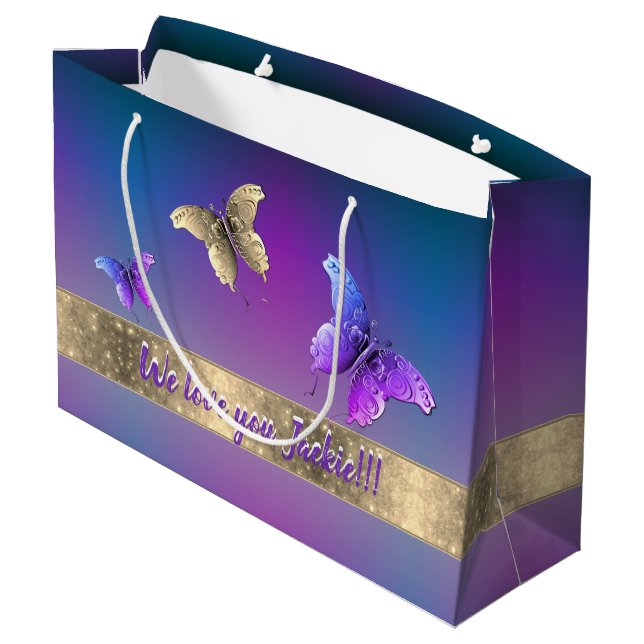 Romantic Butterfly Blue Large Gift Bag (Back Angled)