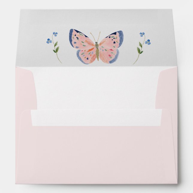 Romantic Butterfly Bow Pink Vintage  Envelope (Back (Bottom))