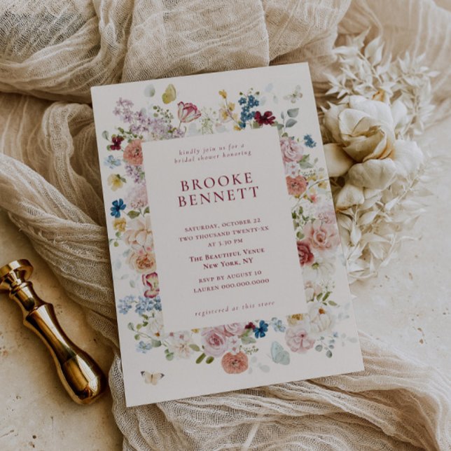 Romantic Butterfly Floral Frame Bridal Shower Invitation (Creator Uploaded)