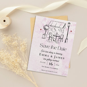 Romantic Café Illustration Wedding Save the Date