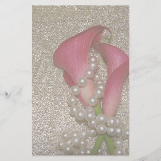 Romantic Calla Lilies & Pearls Stationery (Front)