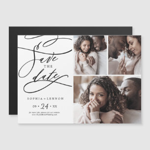 Romantic Calligraphy 3 Photo Save the Date Magnetic Invitation