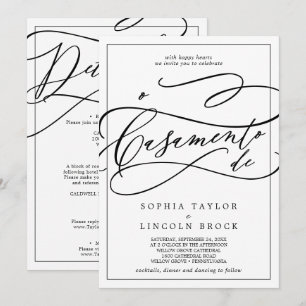Romantic Calligraphy All In One Portuguese Wedding Invitation