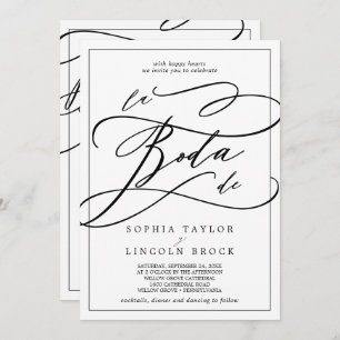 Romantic Calligraphy All In One Spanish Wedding Invitation