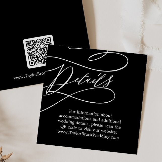 Romantic Calligraphy Black QR Code Wedding Details Enclosure Card (Creator Uploaded)