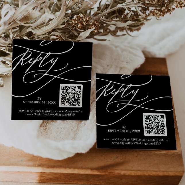 Romantic Calligraphy | Black QR Code Wedding RSVP Enclosure Card (Creator Uploaded)