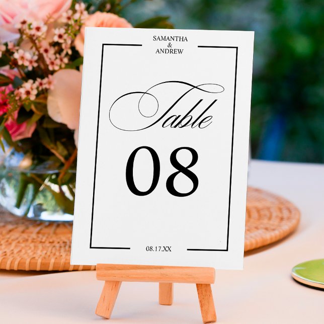 Romantic calligraphy black white chic table number (Romantic calligraphy black white chic table number)